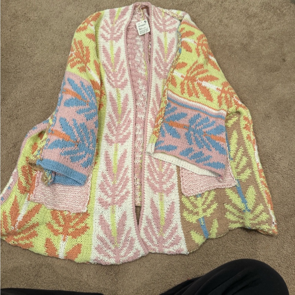 Free People Multicolor Leaf Pattern Cardigan